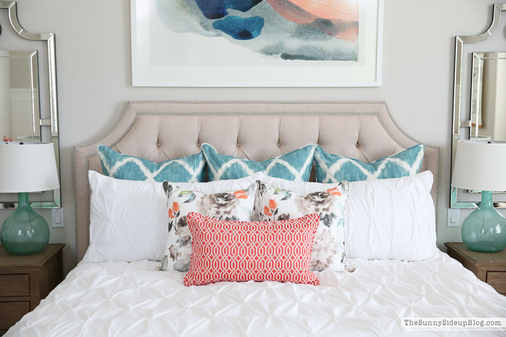 Master Bedroom Reveal! (Sunny Lifestyles) vaulted shiplap ceiling, plantation shutters, custom window bench seats, linen cabinet, french doors, wood floors, marble fireplace, sitting area, desk work space, spindle chairs.