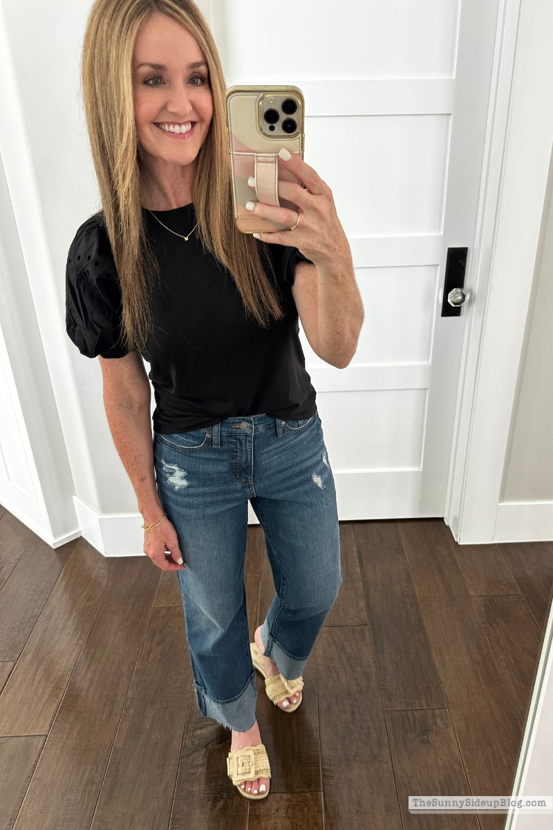Denim + Puff Sleeve Top (Sunny Lifestyles)